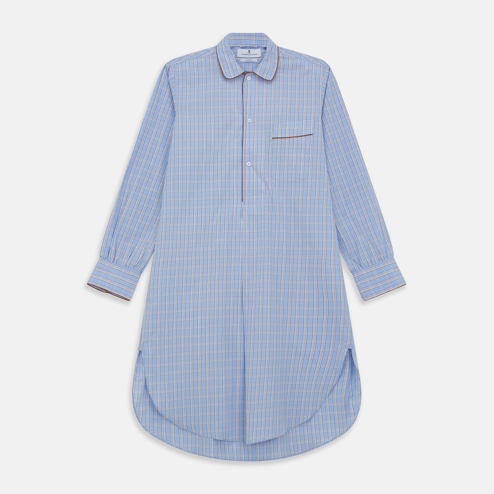 Pale Blue Multi Check Cotton Sussex Nightshirt