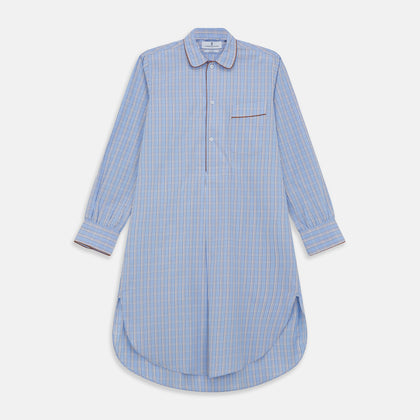 Pale Blue Multi Check Cotton Sussex Nightshirt