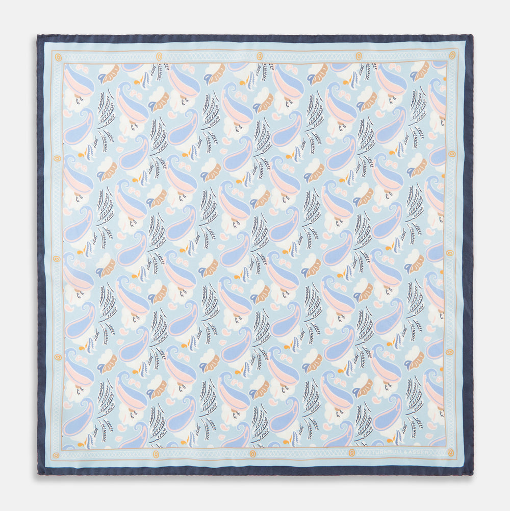 Pale Blue Peacock Bloomsbury-inspired Pattern Silk Pocket Square