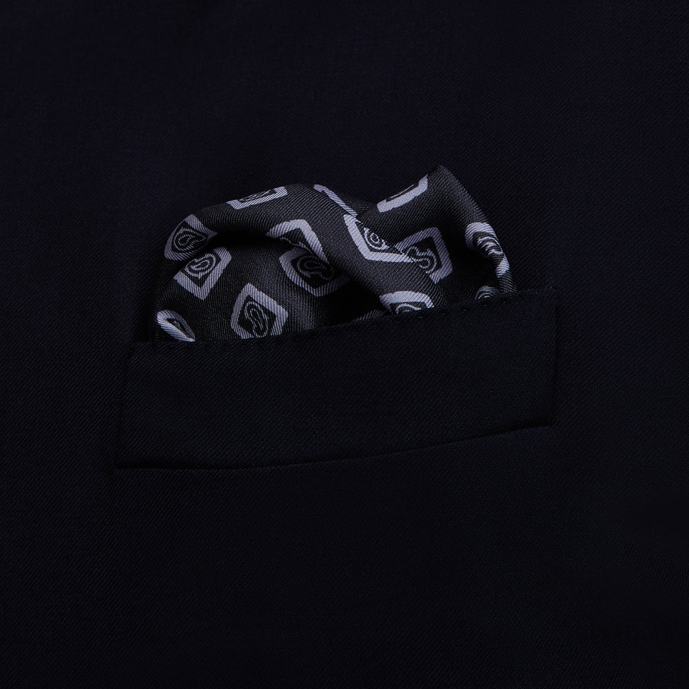Navy Cubed Paisley Silk Pocket Square