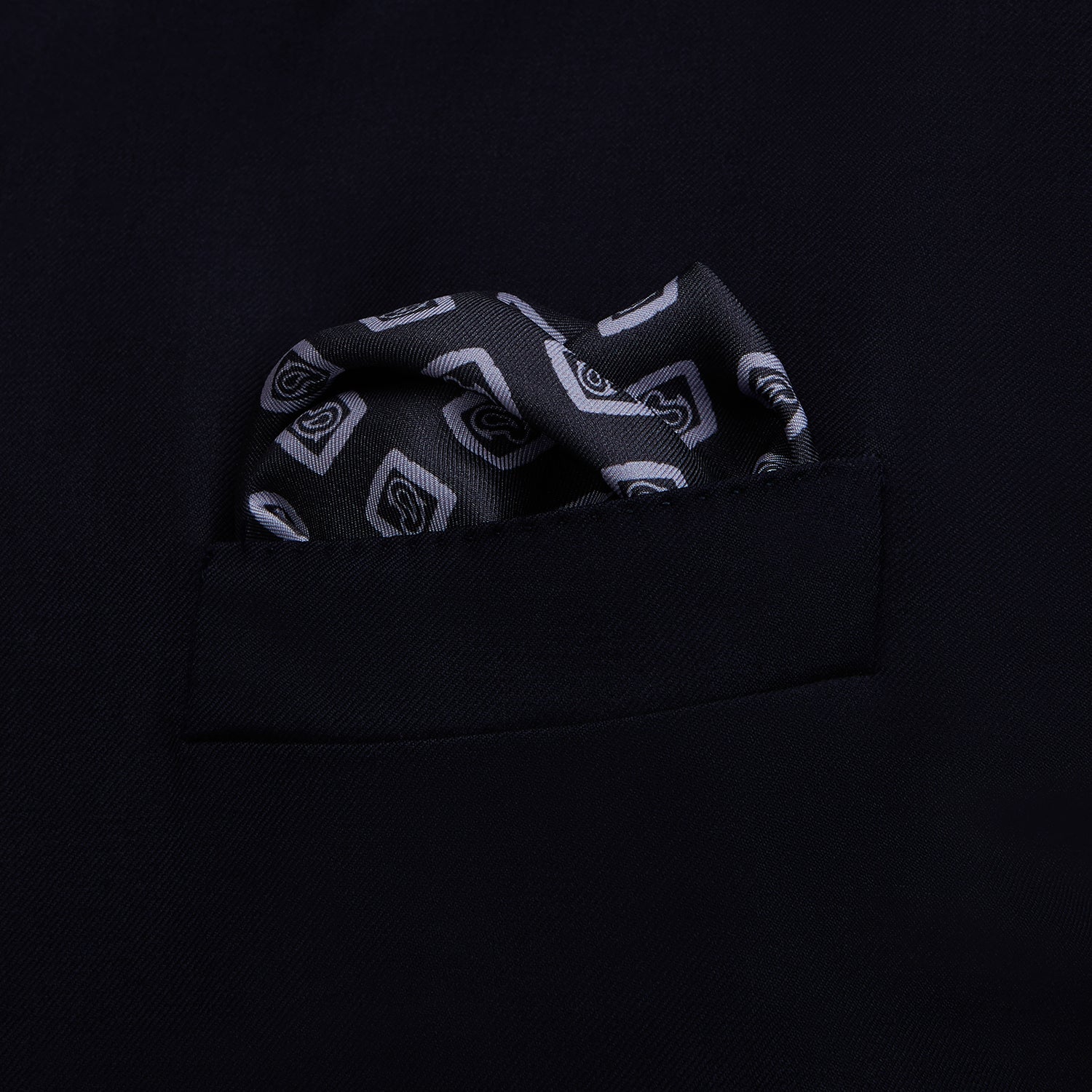 View 3 of product Navy Cubed Paisley Silk Pocket Square