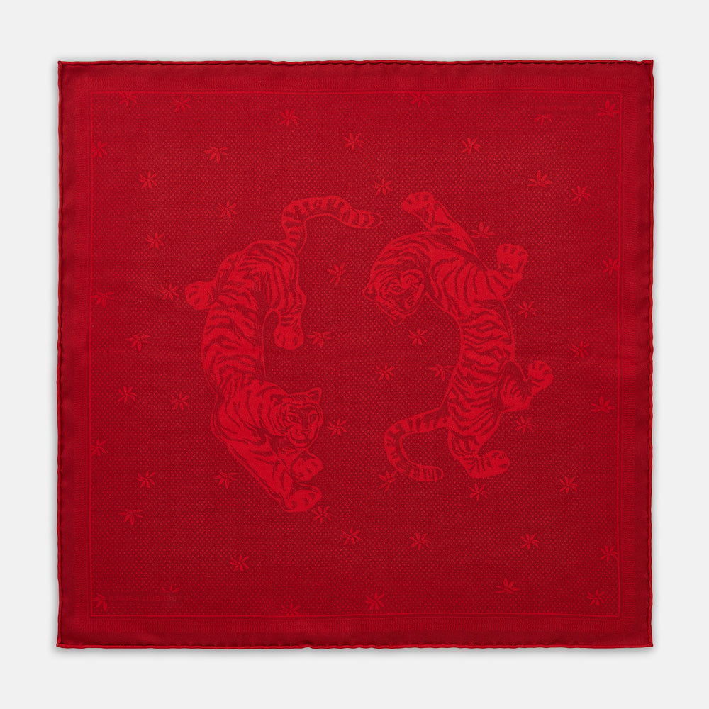 Blue and Red Lunar New Year Silk Pocket Square