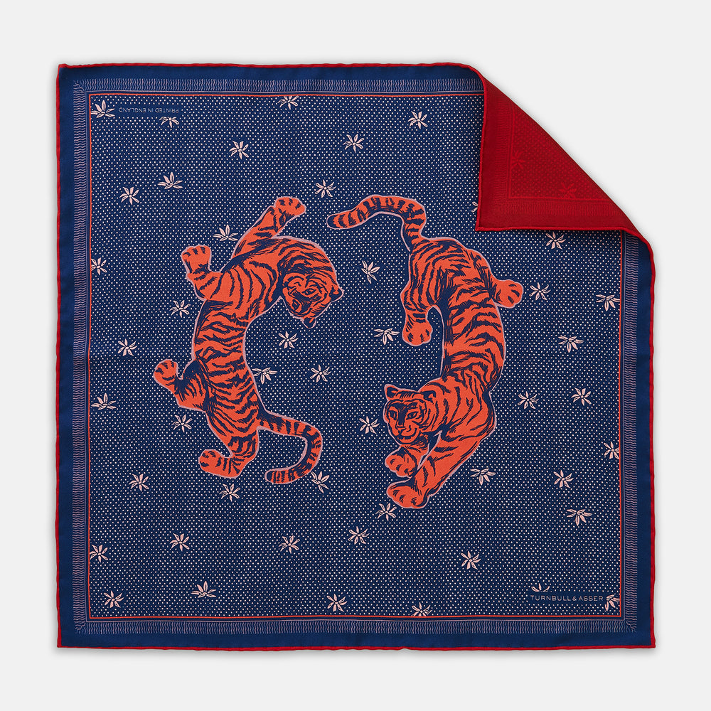 Blue and Red Lunar New Year Silk Pocket Square