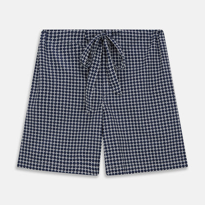 Navy Motif Cotton and Silk Blend Duffield Pyjama shorts