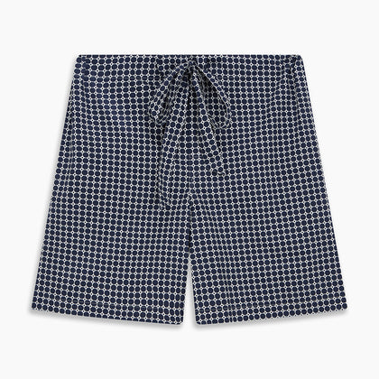 Navy Motif Cotton and Silk Blend Duffield Pyjama shorts Image 2