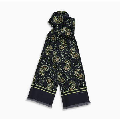 Navy Paisley Silk Lawton Scarf Image 2