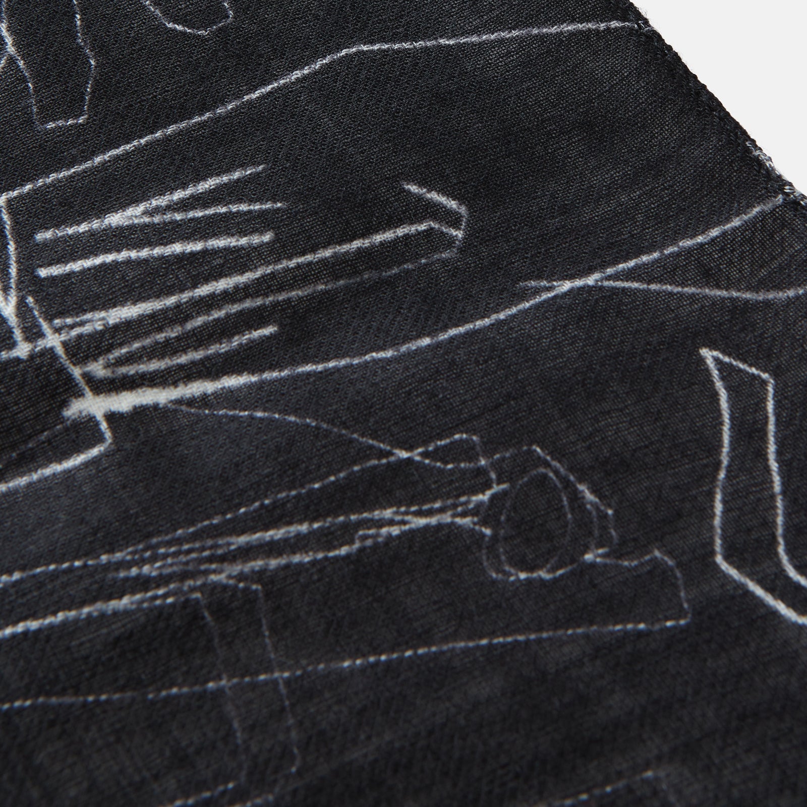 View 3 of product Black Sketched Pattern Wool Chilcott Scarf
