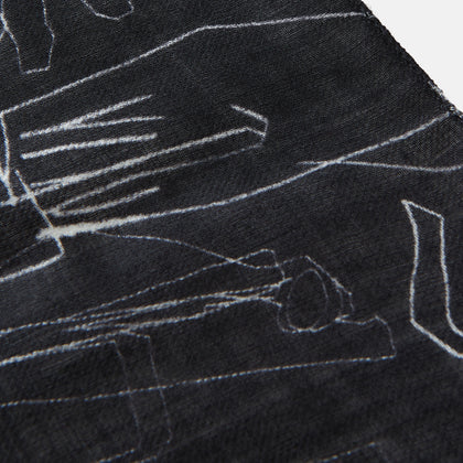 Black Sketched Pattern Wool Chilcott Scarf Image 2