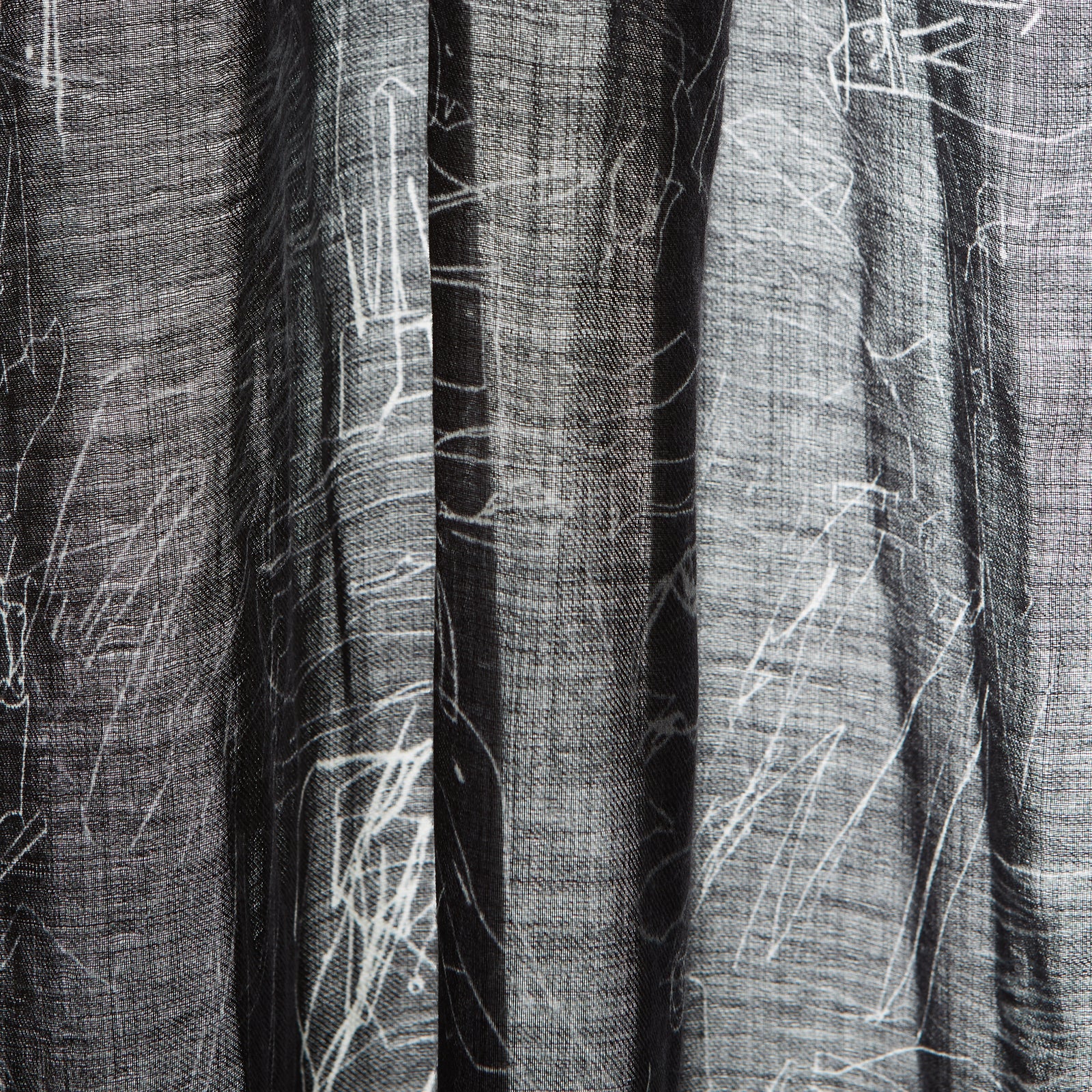 View 5 of product Black Sketched Pattern Wool Chilcott Scarf