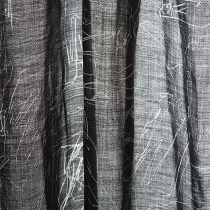 Black Sketched Pattern Wool Chilcott Scarf Image 4