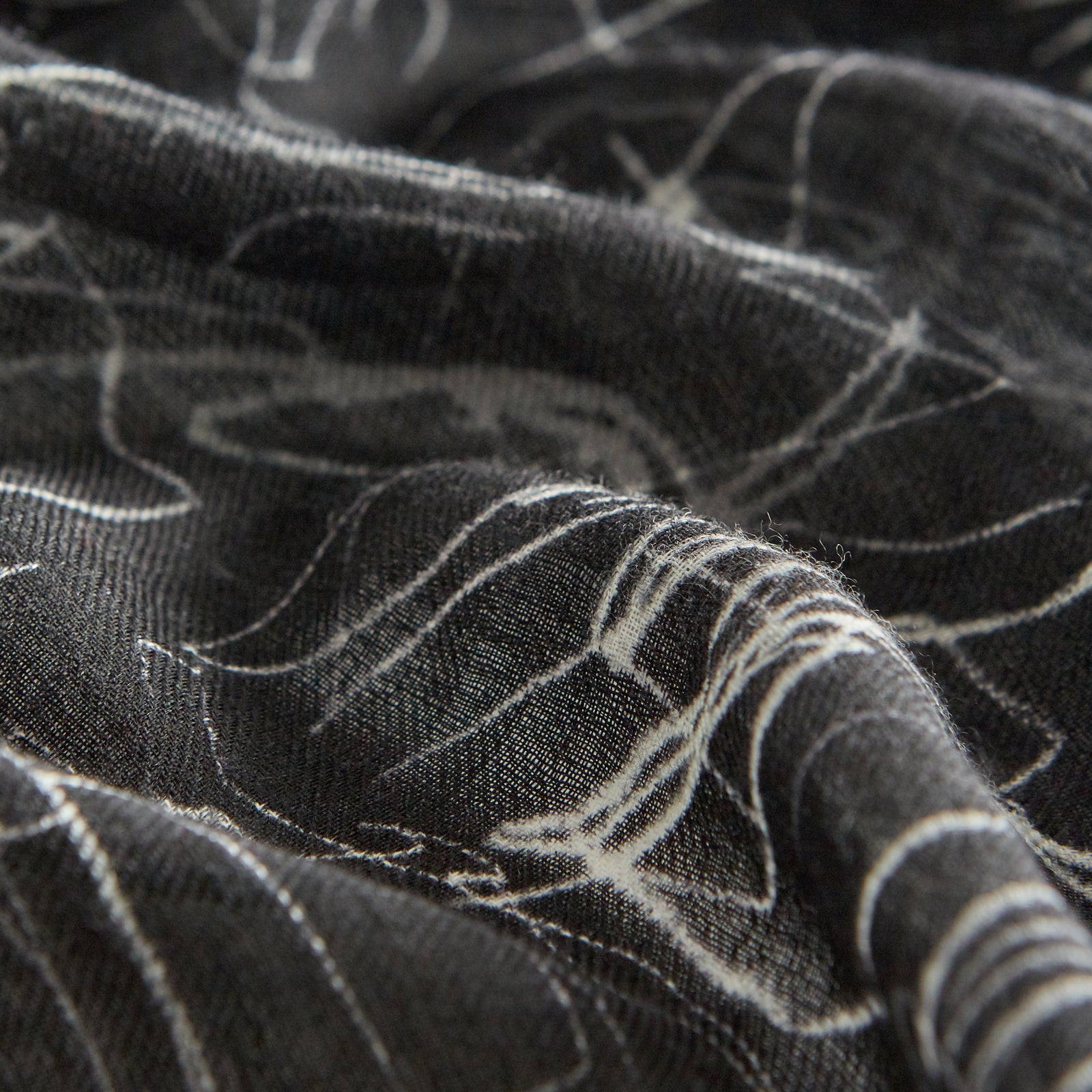 View 4 of product Black Sketched Pattern Wool Chilcott Scarf