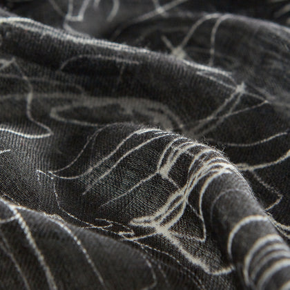 Black Sketched Pattern Wool Chilcott Scarf Image 3