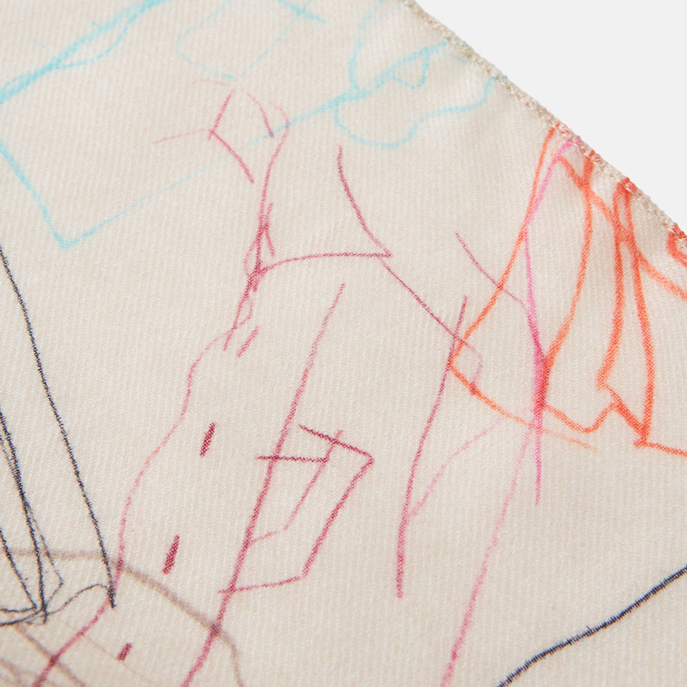 Cream Sketched Pattern Wool Chilcott Scarf