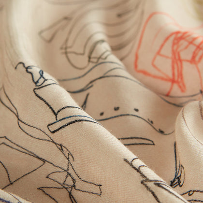 Cream Sketched Pattern Wool Chilcott Scarf Image 3