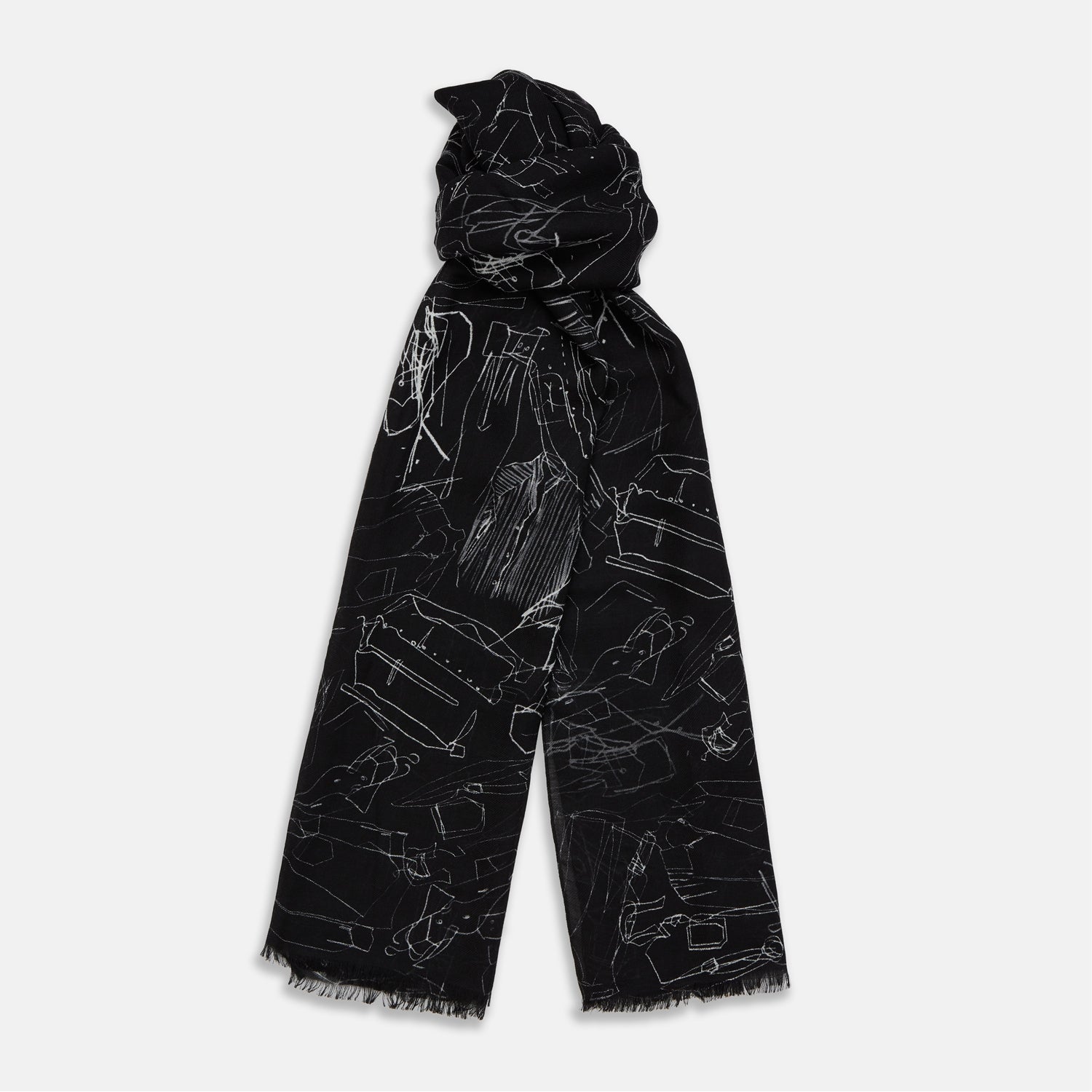 View 1 of product Black Sketched Pattern Wool Chilcott Scarf