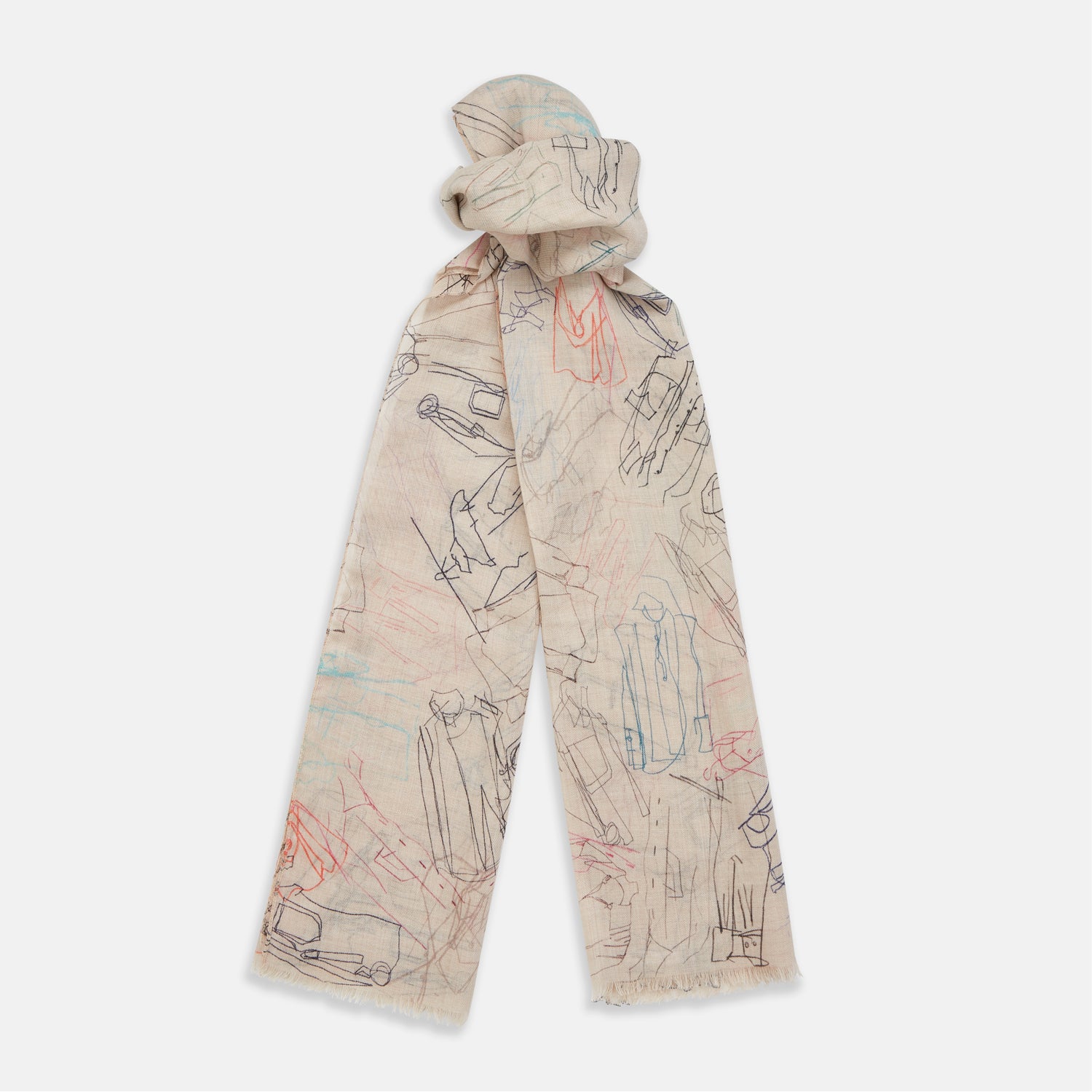 View 1 of product Cream Sketched Pattern Wool Chilcott Scarf