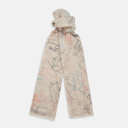 Cream Sketched Pattern Wool Chilcott Scarf