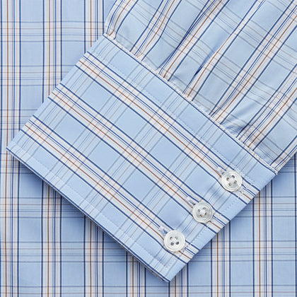 Pale Blue Multi-check Cotton Regular Fit Mayfair Shirt Image 2