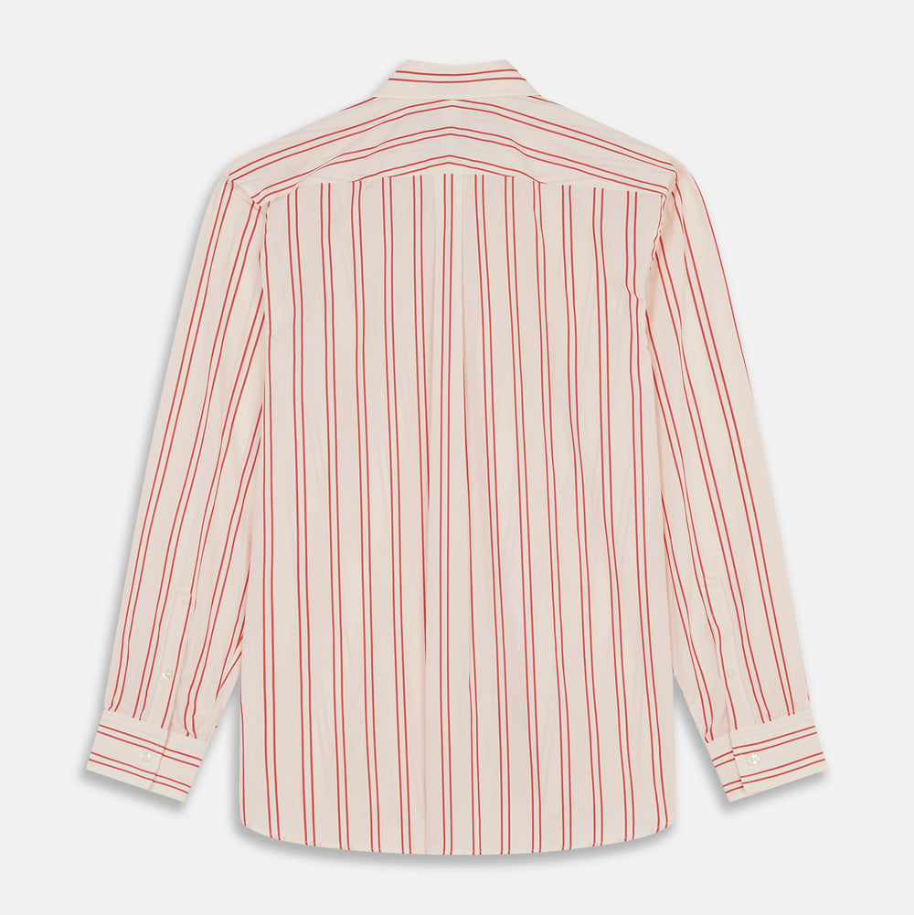 Red and Off-White Stripe Cotton Weekend Fit Finch Shirt