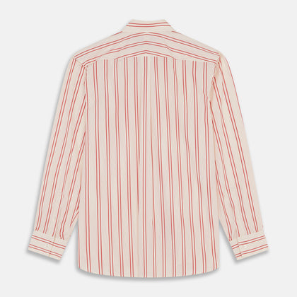 Red and Off-White Stripe Cotton Weekend Fit Finch Shirt Image 5