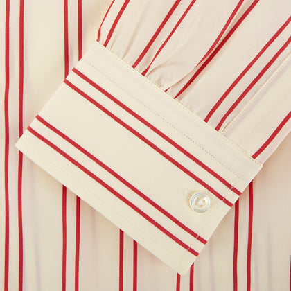 Red and Off-White Stripe Cotton Weekend Fit Finch Shirt Image 3