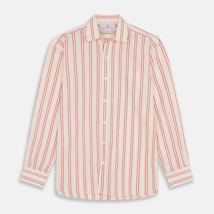 Red and Off-White Stripe Cotton Weekend Fit Finch Shirt Image 1