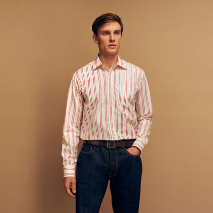 Red and Off-White Stripe Cotton Weekend Fit Finch Shirt Image 6