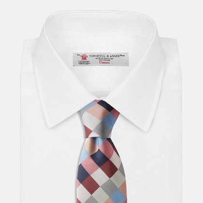Pink and Blue Checkerboard Silk Tie Image 1
