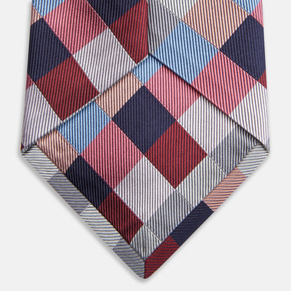 Pink and Blue Checkerboard Silk Tie Image 3