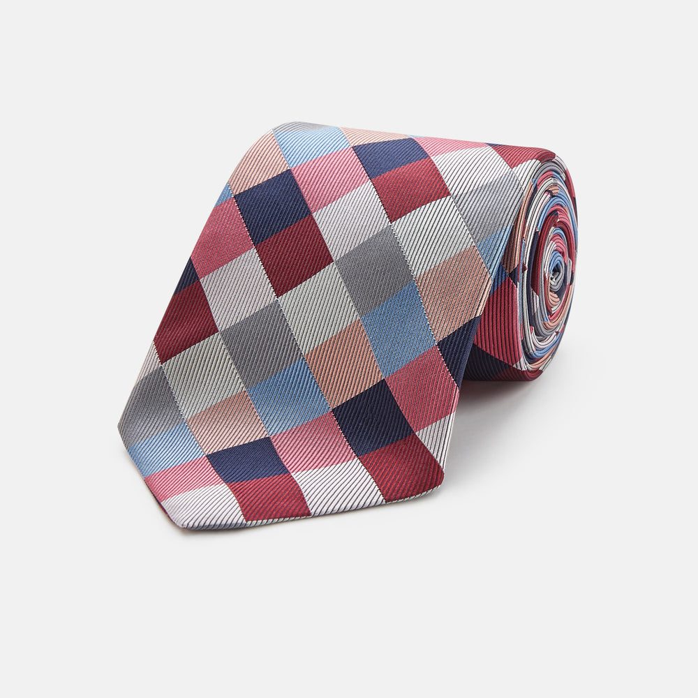 Pink and Blue Checkerboard Silk Tie