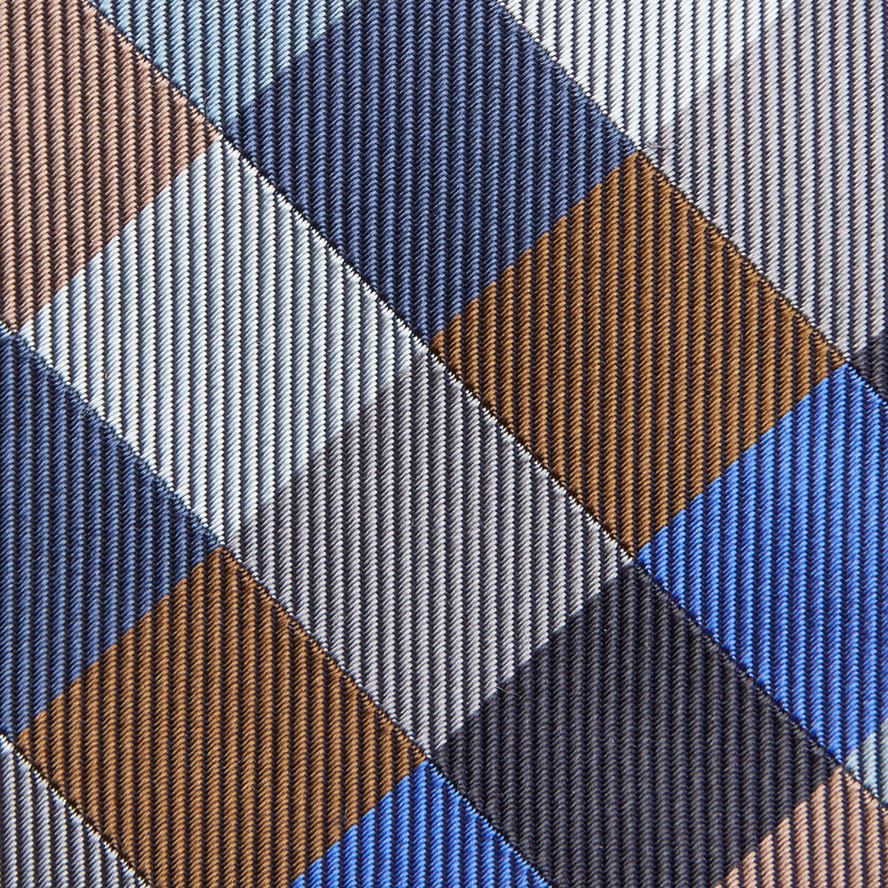 Navy and Brown Checkerboard Silk Tie