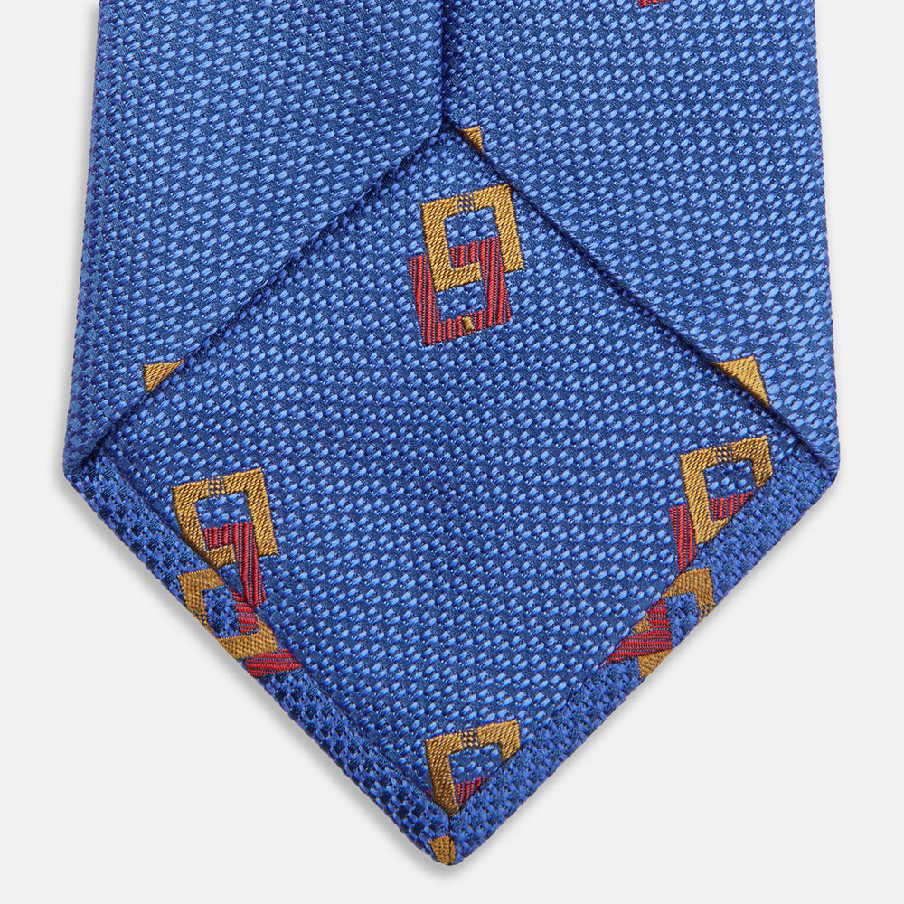Blue Geometric Squares Silk Tie