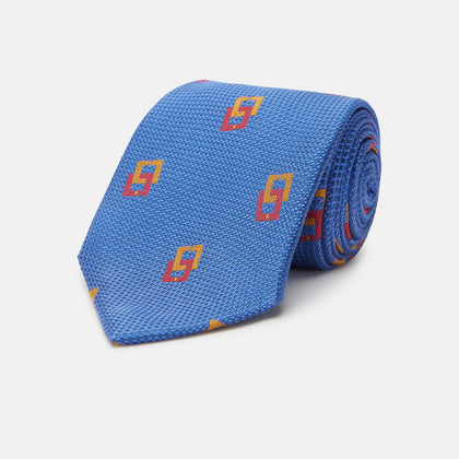 Blue Geometric Squares Silk Tie