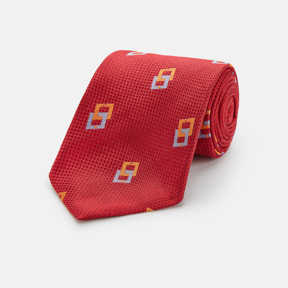 Red Geometric Squares Silk Tie
