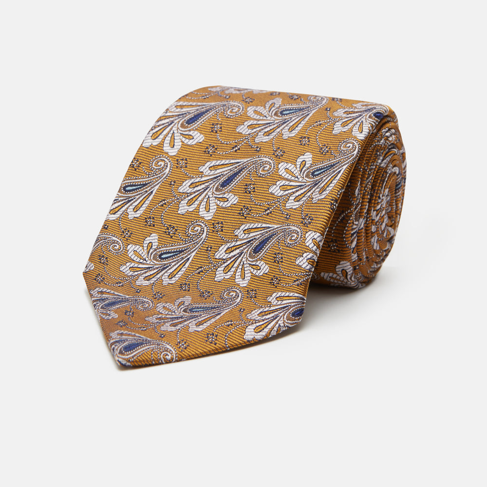 Golden Paisley Pattern Silk Tie