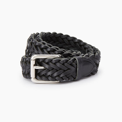 Black Leather Woven Belt Image 2