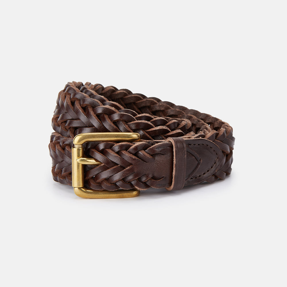 Brown Leather Woven Belt Turnbull Asser - Main Image
