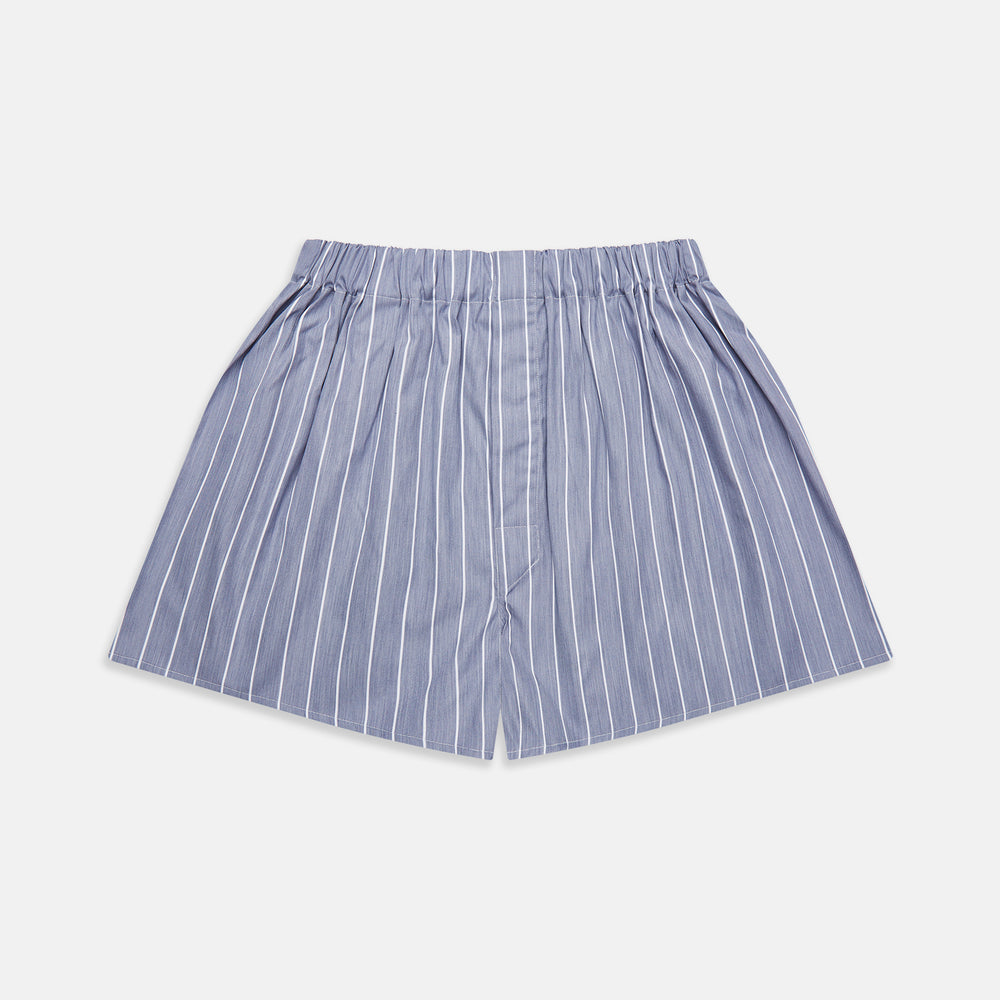 Pale Blue and White Pinstripe Cotton Blend Godfrey Boxer Shorts