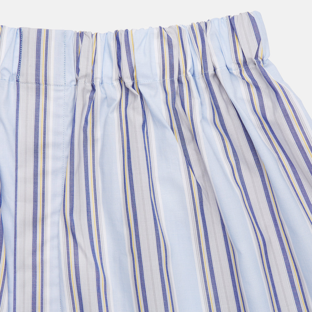 Pale Blue and Yellow Multi Stripe Cotton Godfrey Boxers