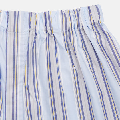 Pale Blue and Yellow Multi Stripe Cotton Godfrey Boxers