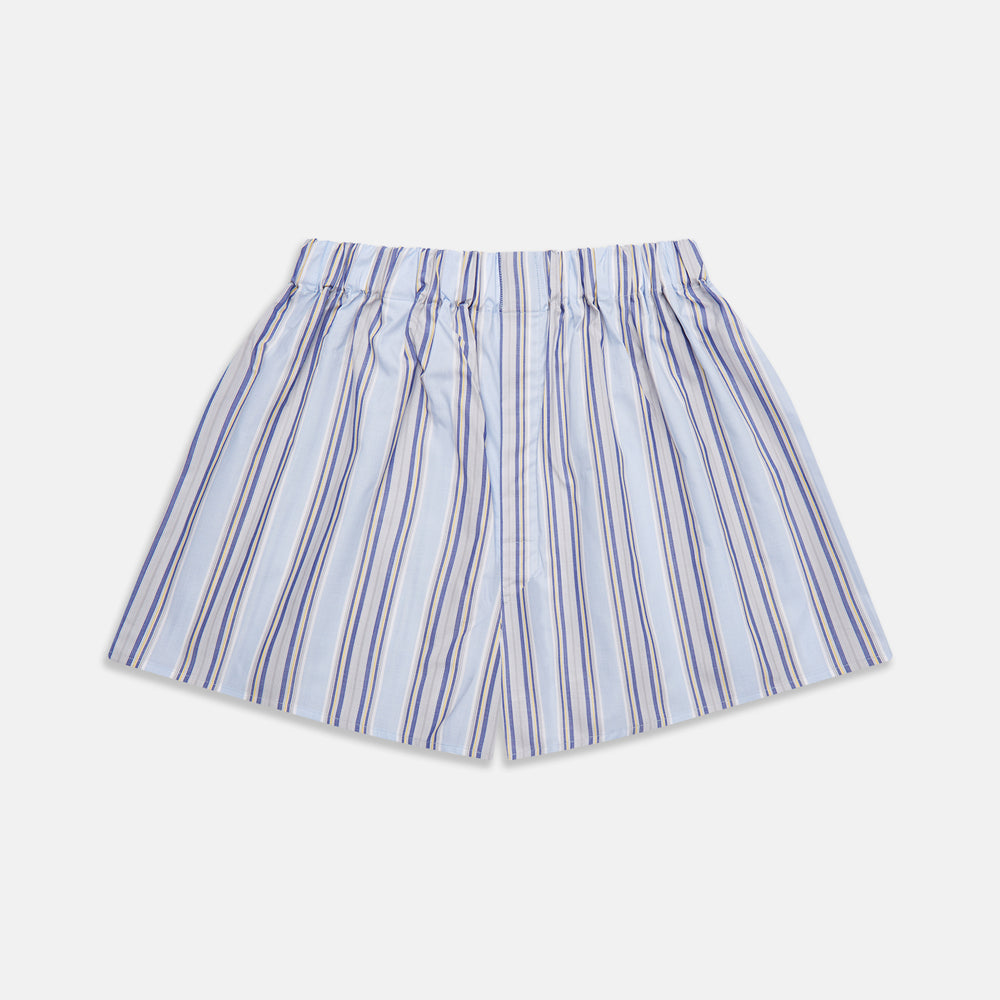 Pale Blue and Yellow Multi Stripe Cotton Godfrey Boxers