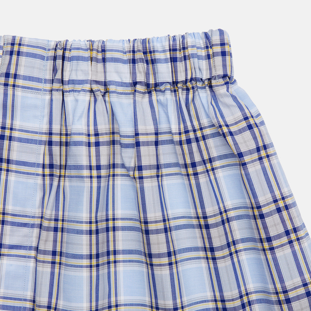 Pale Blue and Yellow Multi Check Cotton Godfrey Boxers