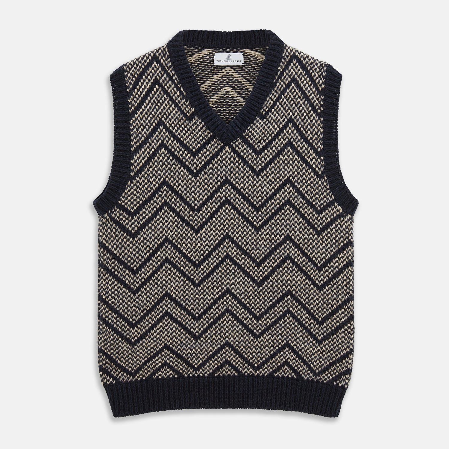 View 1 of product Navy and White Wool Blend Albion Chunky Slipover