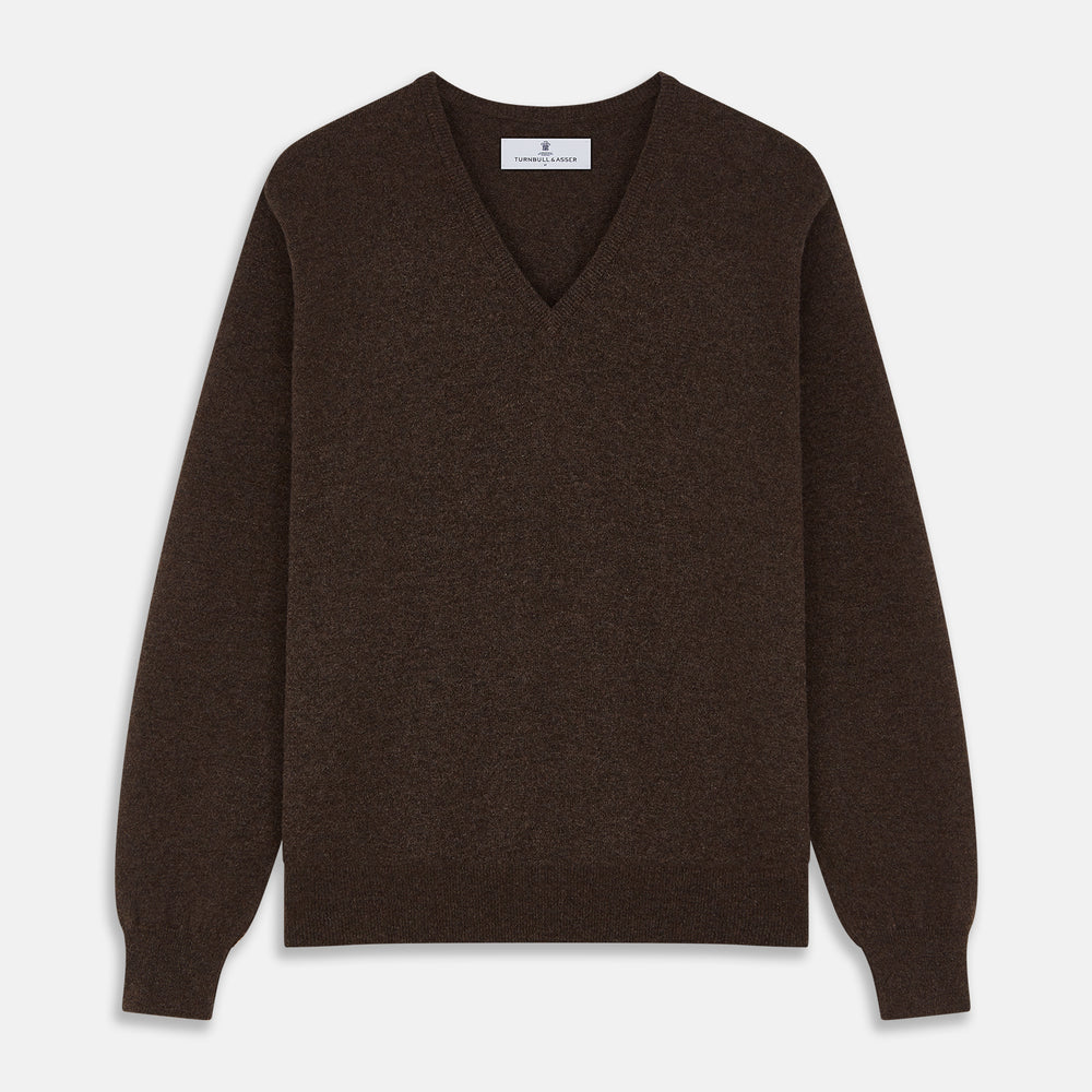 Brown Cashmere V-neck Paden Jumper