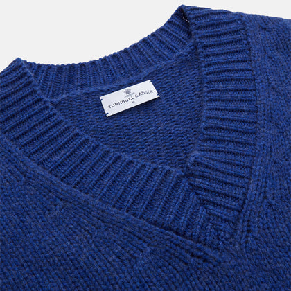 Marine Blue Cashmere Edwards V-Neck Jumper Image 1