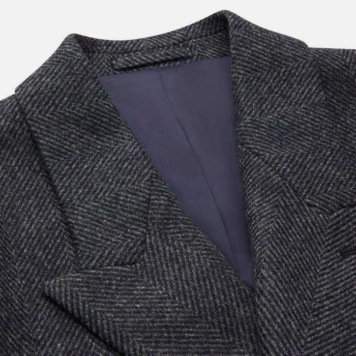 Grey Herringbone Wool Double Breasted Highgrove Overcoat Image 2