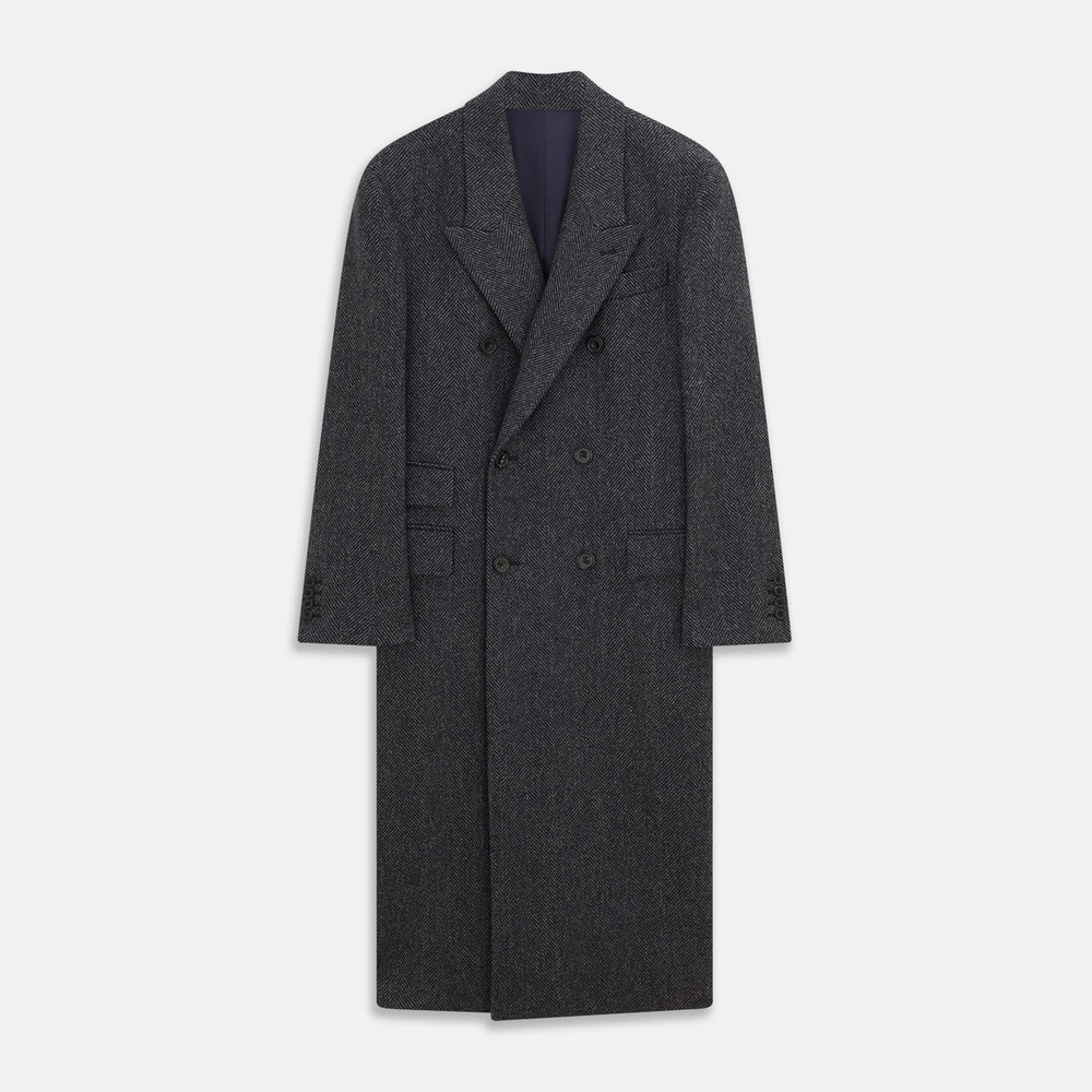 Grey Herringbone Wool Double Breasted Highgrove Overcoat – Turnbull & Asser
