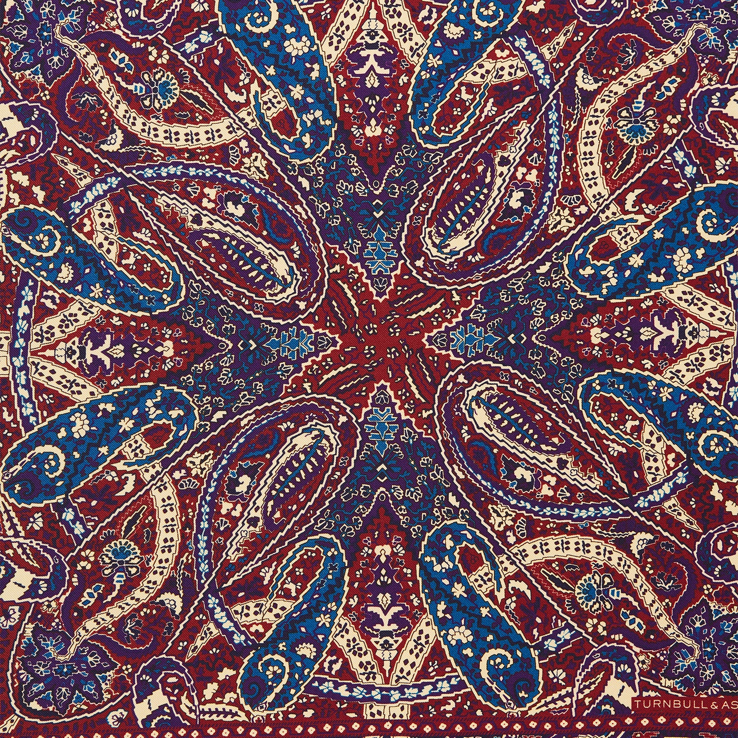 Burgundy and Blue Abstract Paisley Silk Pocket Square