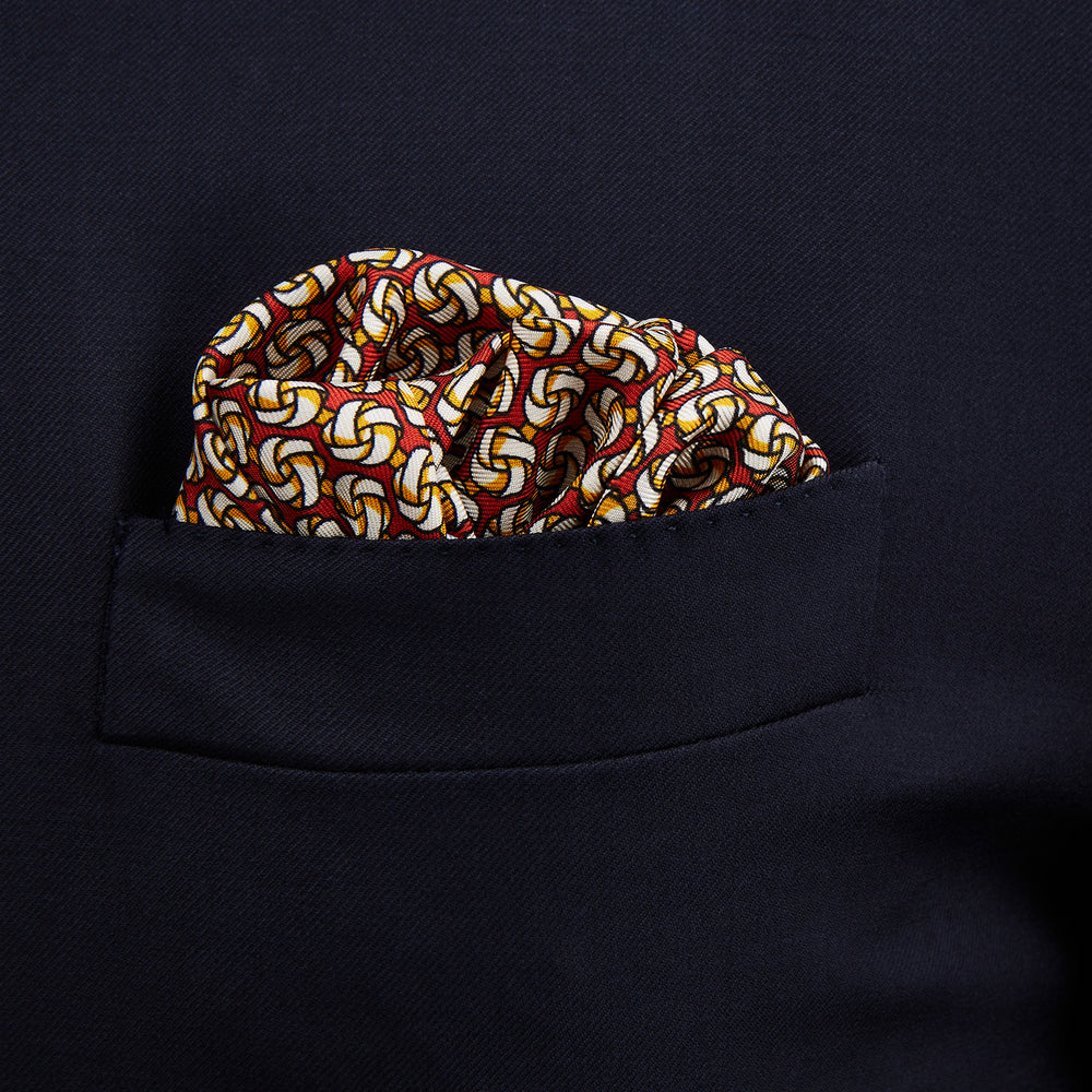 Gold and Red Knotted Motif Silk Pocket Square