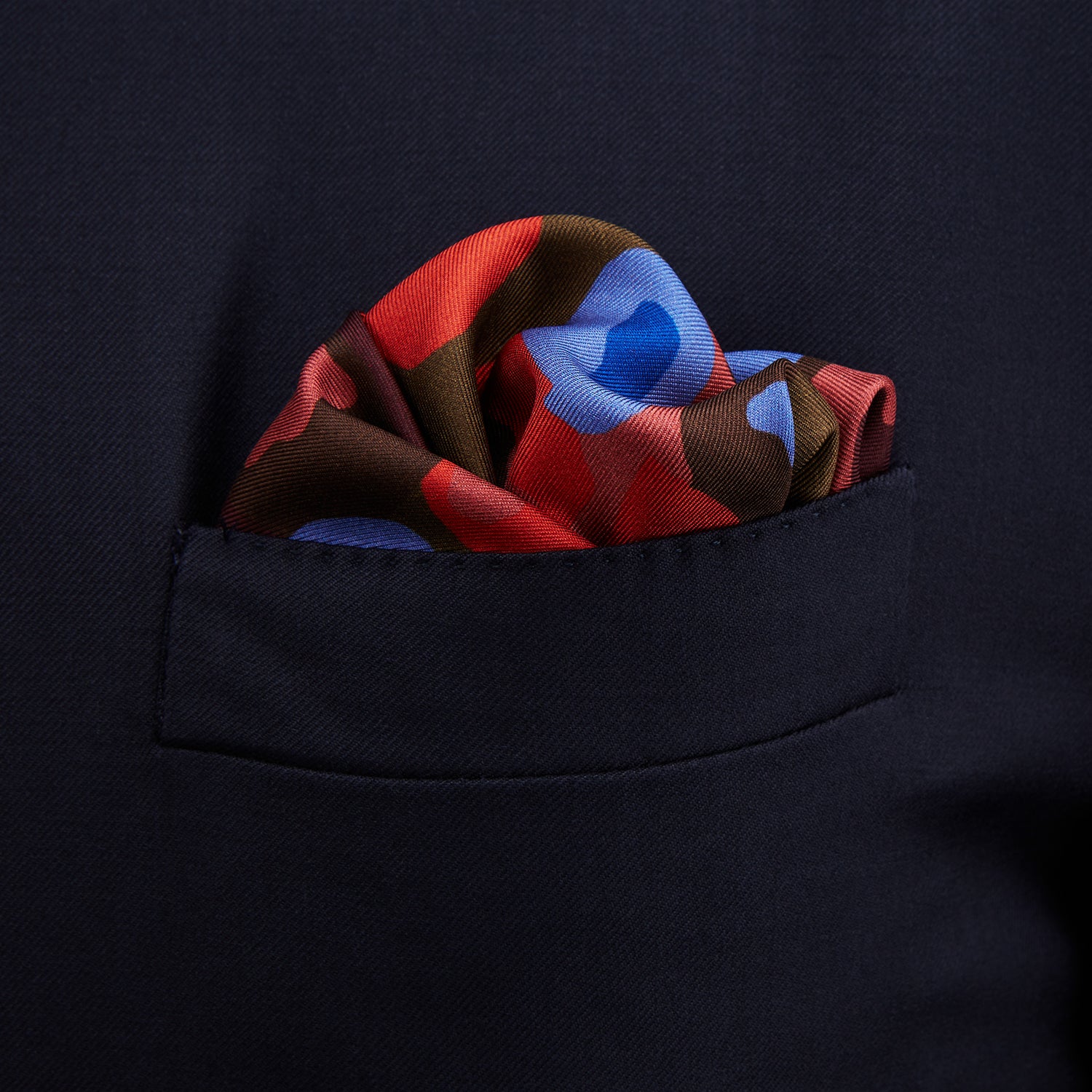 Green, Burgundy, and Pink Abstract Olives Silk Pocket Square